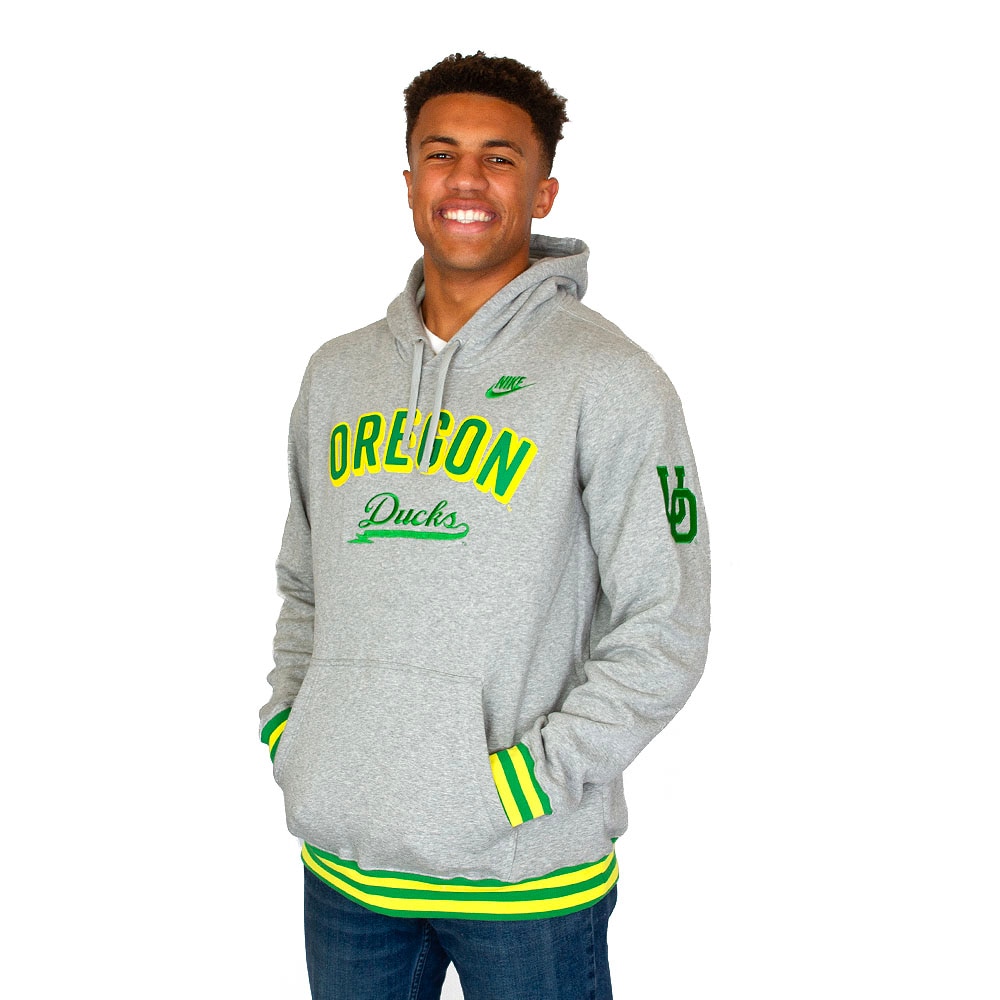 Arched Oregon, Nike, Grey, Hoodie, Cotton Blend, Men, Fleece, Legacy, Pullover, Sweatshirt, 945431